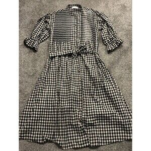 La Boheme Girls Maxi Dress Size 0/S Blue Plaid Belted Puff Sleeve